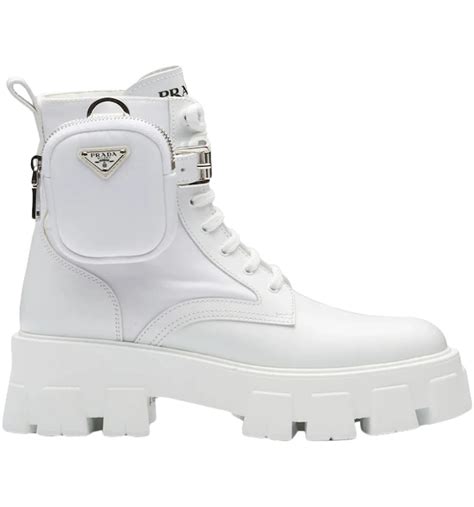 prada chunky boots white|Prada 55 leather ankle boots.